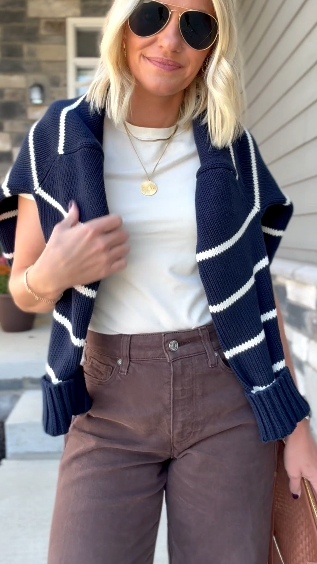 This navy striped sweater + brown jeans combo is going to be on repeat for me all fall!
Top- small
Sweater- small
Jeans- 25

#LTKootd #LTKPetite #LTKOver40