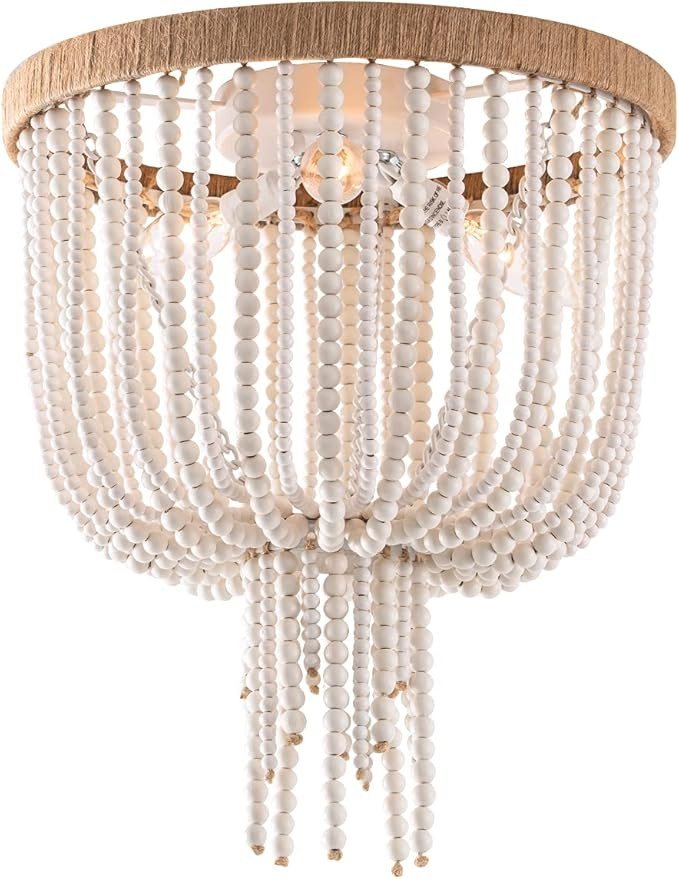 ELYCCUPA Wood Beaded Flush Mount Ceiling Light Bohemia Antique Rustic 3 Lights Mini Farmhouse Cha... | Amazon (US)