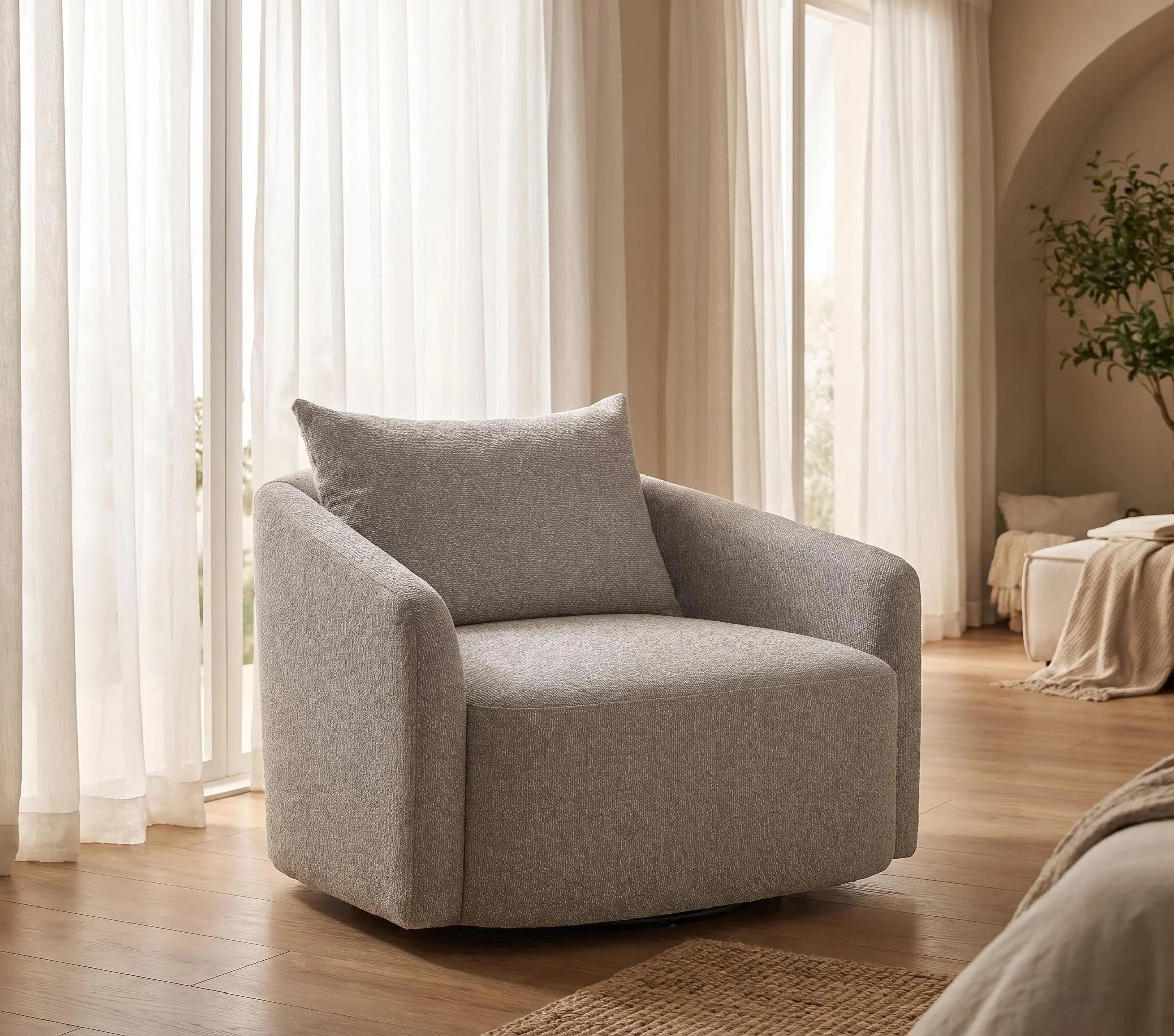 40”Oversized Boucle Swivel Accent Chair, Large Upholstered Rotating Armchair for Living Room Bedroom Apartment, Easy Assembly | Wayfair North America