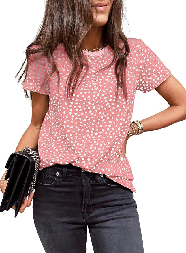 EVALESS Womens Casual Polka Dot Tops Crewneck Short Sleeve T Shirts Fashion 2024 Spring Summer Lo... | Amazon (US)