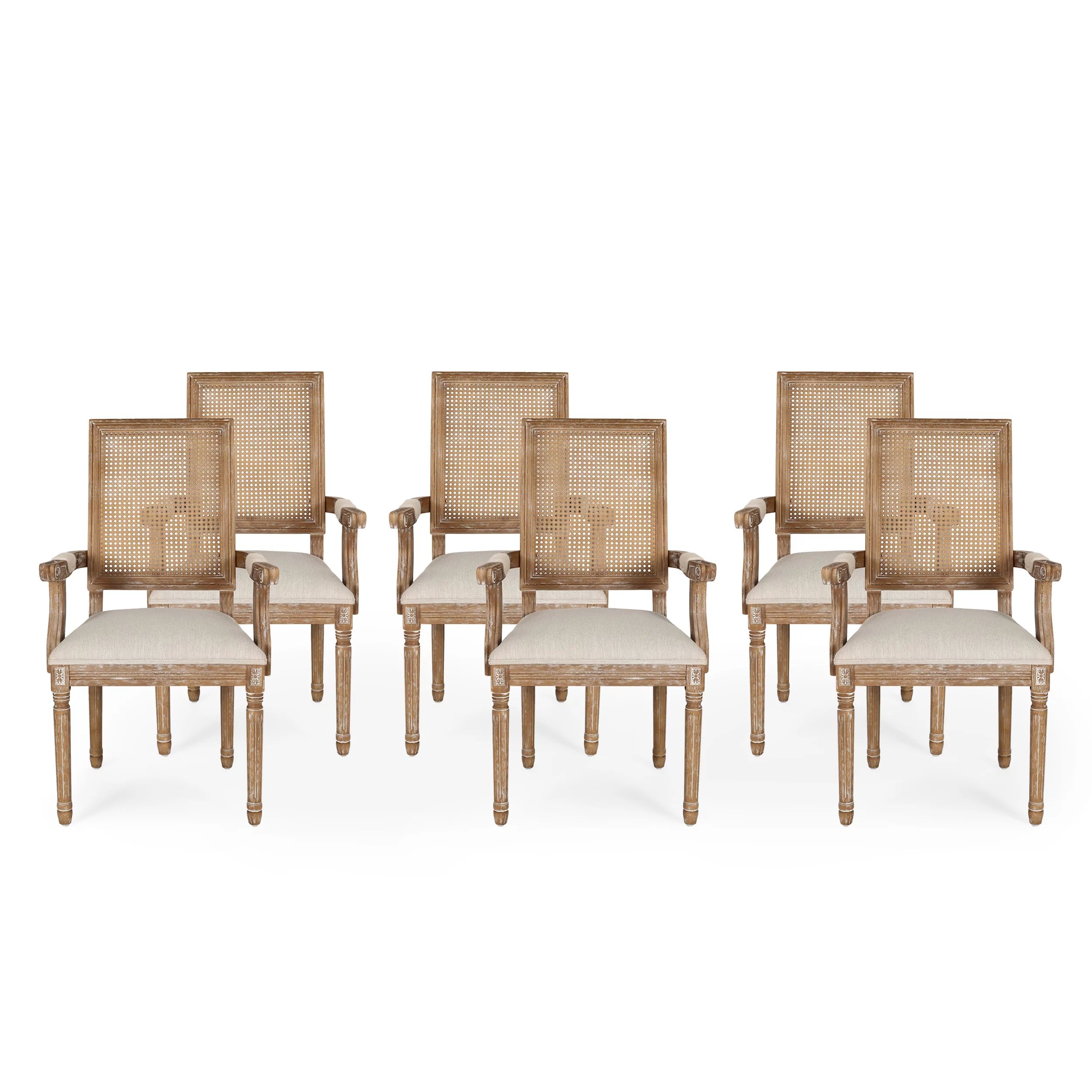 Noble House Aisenbrey Wood and Cane Upholstered Dining Chair, Set of 6, Beige and Natural - Walma... | Walmart (US)