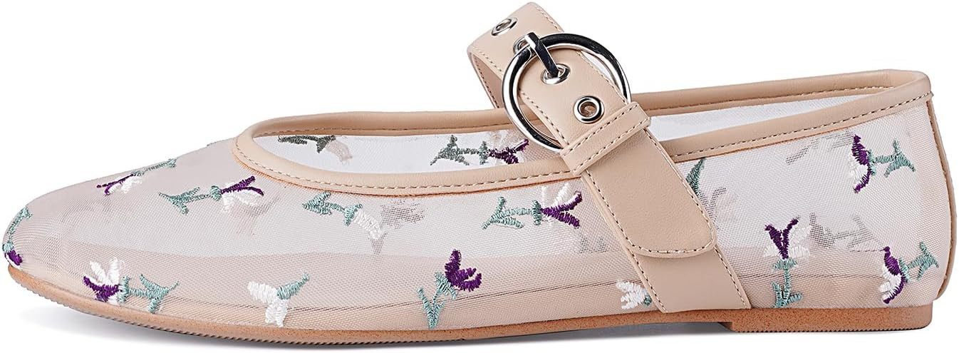 Leopard Mesh Flats for Women Round Toe Mary Jane Ballet Flats Buckle Strap Slip On Casual Breatha... | Amazon (US)