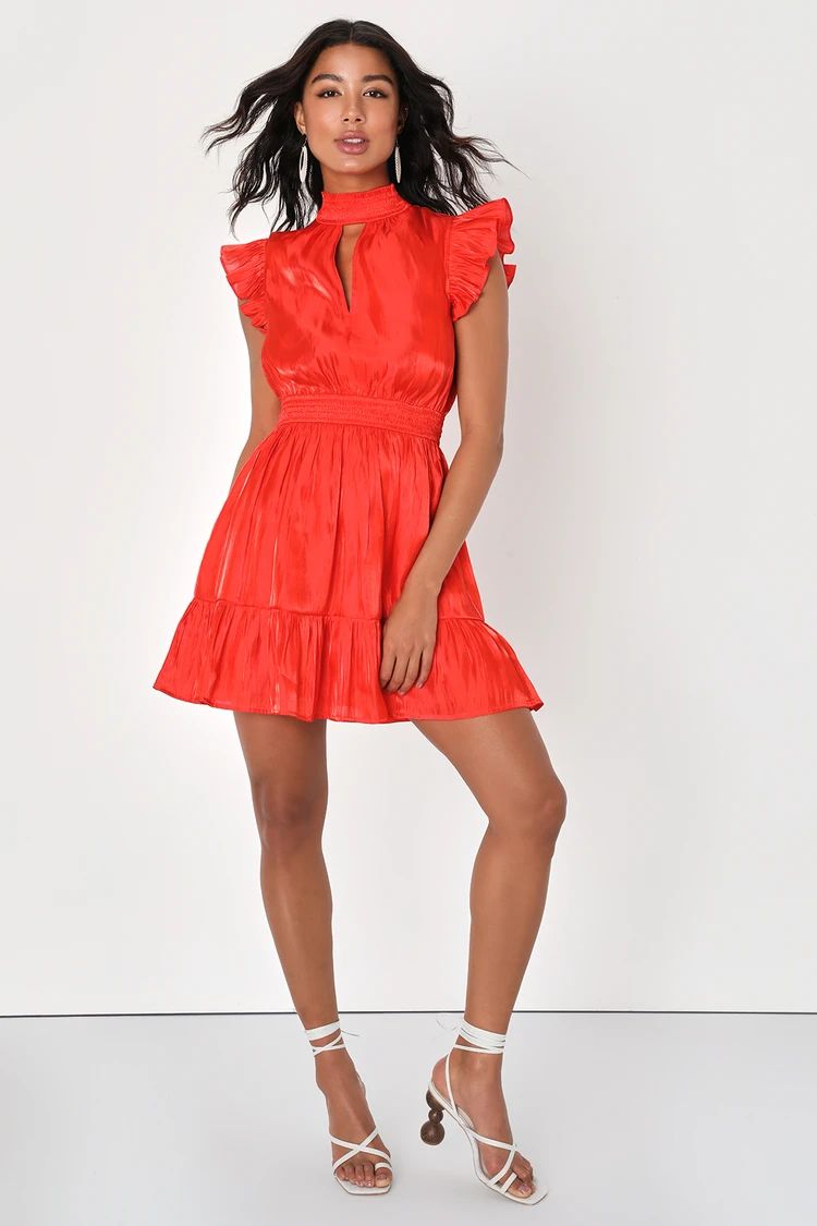 Sheen You Across the Room Red Ruffled Smocked Mini Dress | Lulus