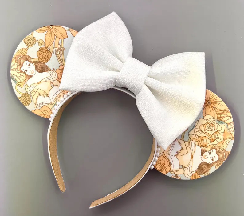 Floral Princess Belle/Beauty and the Beast Mouse Ears - Custom Bow! | Etsy (Global)