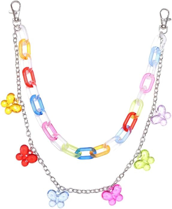 Crystal Butterfly Charm Colorful Acrylic Trouser Chain for Women Chunky Rainbow Hip Hop Rock Wais... | Amazon (US)