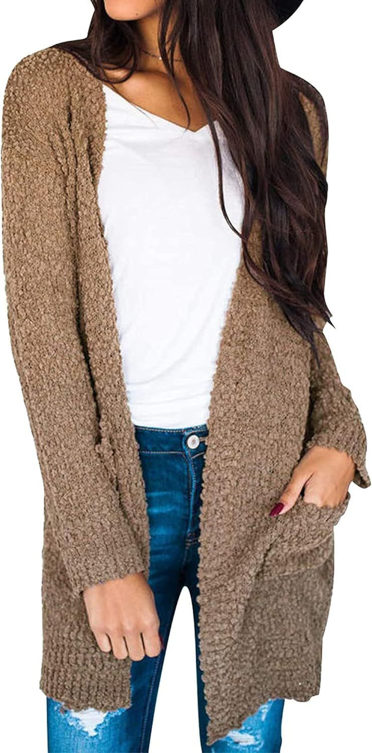 MEROKEETY Women's Long Sleeve Soft Chunky Knit Sweater Open Front Cardigan Outwear Coat | Amazon (US)