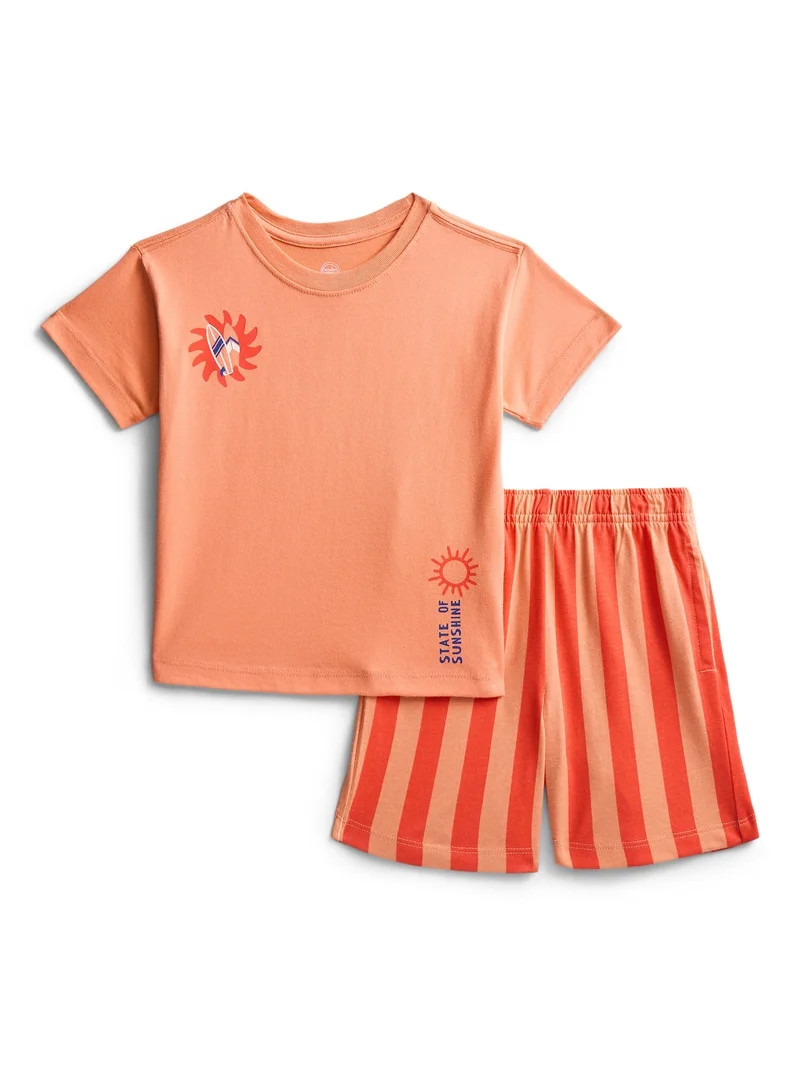 Wonder Nation Toddler Boys Short Sleeve Top and Shorts Outfit Set, 2-Piece, Sizes 12M-5T | Walmart (US)