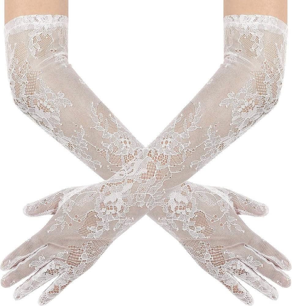 Women's Long Lace Floral Gloves Sheer Mesh Tulle Elbow Length Wedding Bridal Opera Party Dance Gl... | Amazon (US)