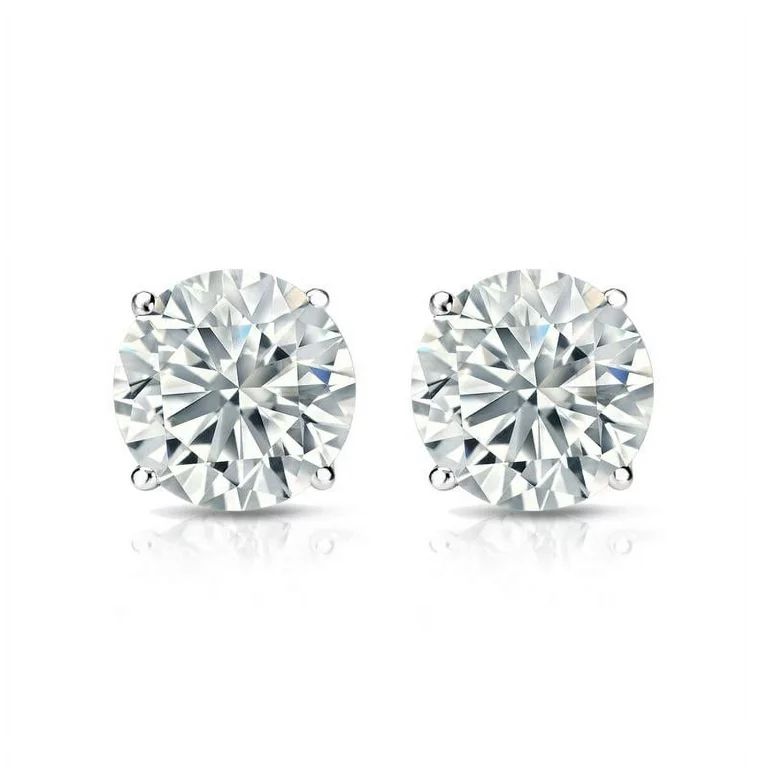 2 Carat Round Moissanite Adult Stud Earrings In 18K White Gold over Silver, Female - Walmart.com | Walmart (US)