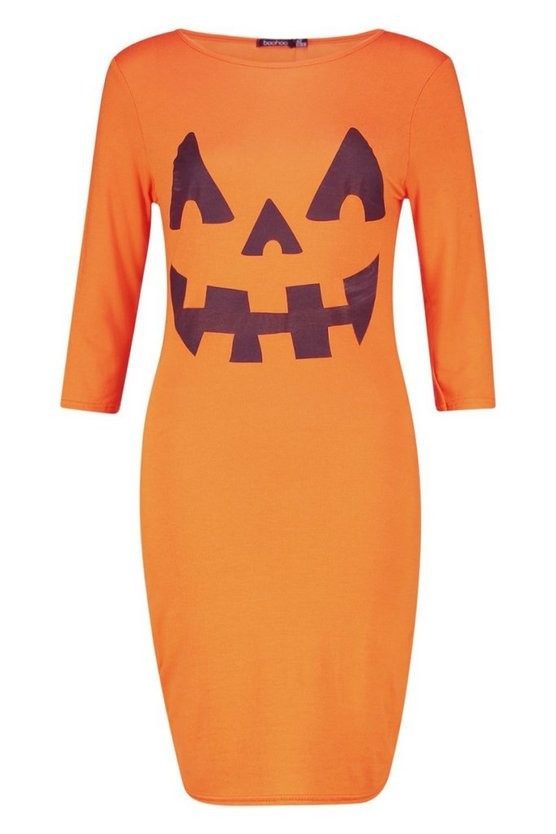 Pumpkin Print Halloween Bodycon Dress | Boohoo.com (US & CA)