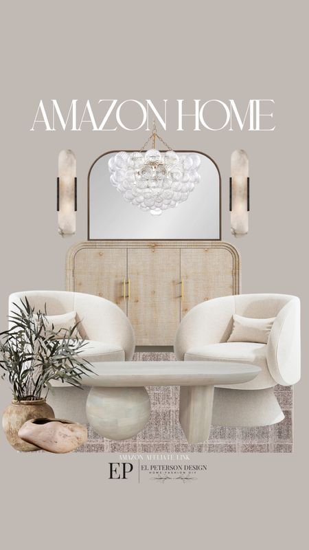 Mirror
Chandelier 
Sideboard
Accent chair
Area rug
Bowl
Vase
Wall sconces 
Coffee table 

#LTKHome