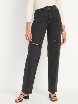 High-Waisted O.G. Loose Black Ripped Cut-Off Jeans for Women | Old Navy (CA)
