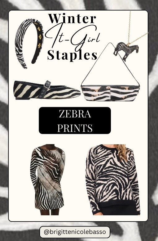 Zebra print is having a major Winter It-Girl moment—bold, chic, and surprisingly neutral in the way it elevates a cold-weather outfit. Black-and-ivory stripes add instant edge to wool coats, chunky knits, tights, and sleek going-out looks, making zebra accessories the easiest way to build a statement winter wardrobe. This edit features zebra print sweaters, graphic knit dresses, striped handbags, statement headbands, and modern zebra flats that transition perfectly from daytime espresso runs to night-time New York energy. Add one striking piece to your winter rotation and watch every outfit snap into cool-girl confidence. Shop all zebra pieces below. 🦓 #WinterItGirl #ZebraPrint #StatementSweater #ZebraDress #ZebraHandbag #ChicWinterStyle #NeutralPrints #ElevatedBasics #NYCAesthetic #LTKWinterFashion

#LTKCyberWeek #LTKHoliday #LTKGiftGuide