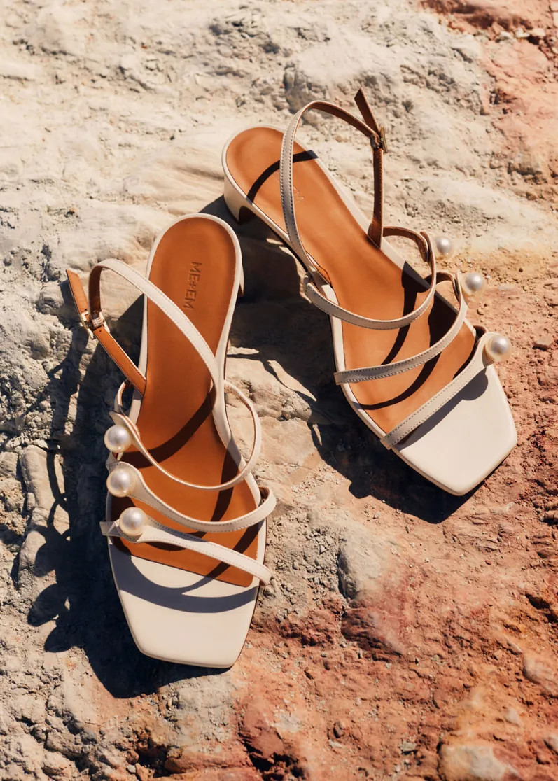 Pearl Detail Nappa Kitten Sandal | ME+EM Global (Excluding US)