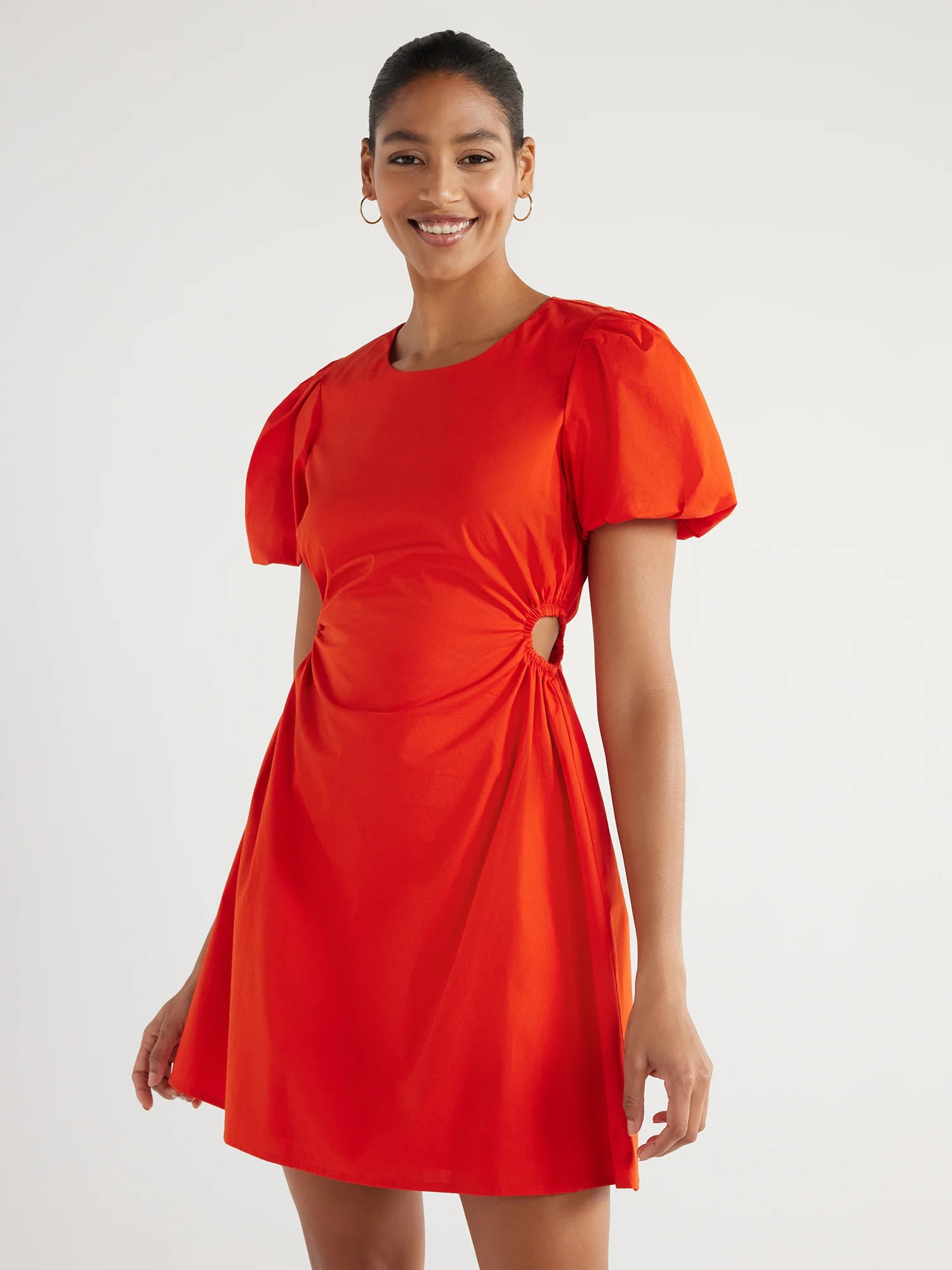 Scoop Women’s Cutout Poplin Dress with Puff Sleeves, Sizes XS-XXL - Walmart.com | Walmart (US)