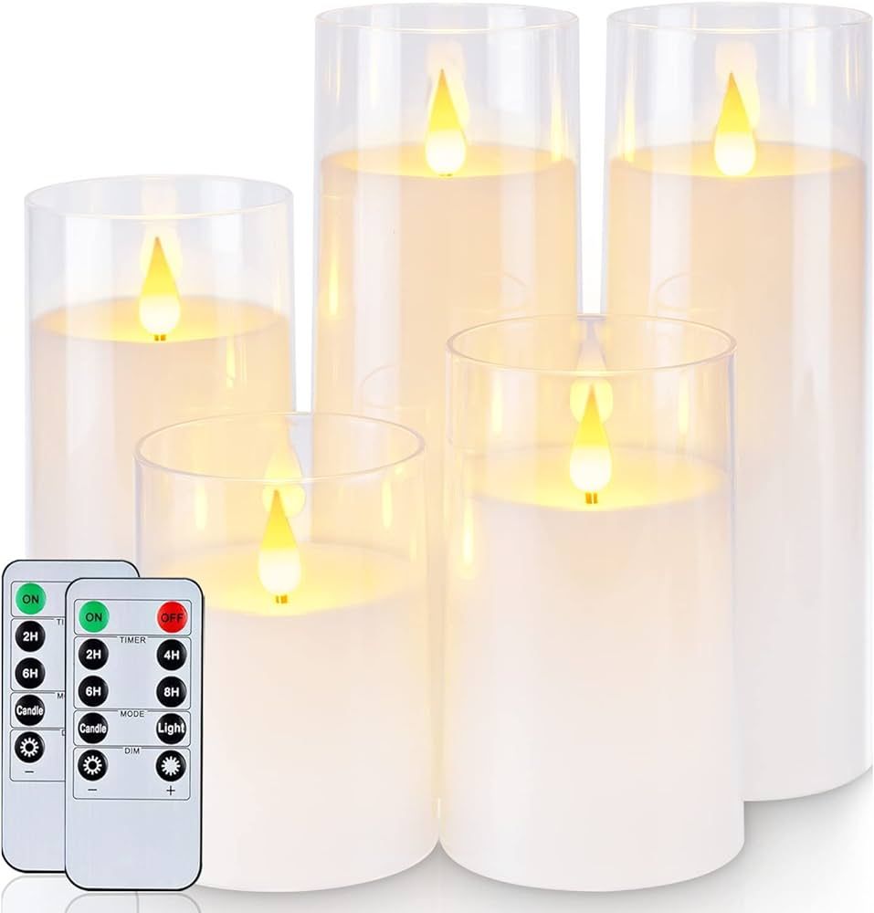 Homemory Pure White Flickering Flameless Candles, Battery Operated Acrylic LED Pillar Candles wit... | Amazon (US)