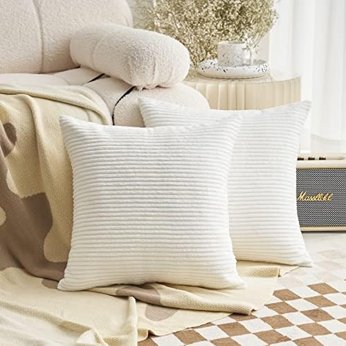 Demetex 26x26 Pillow Covers Set of 2 Large Corduroy White Euro Shams Stripe Pillowcases for Party We | Amazon (US)