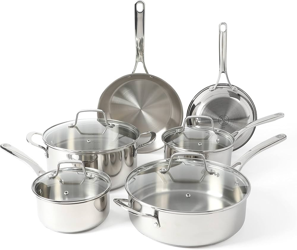 Martha Stewart Castelle 10 Piece 18/8 Stainless Steel Induction Safe Cookware Set | Amazon (US)
