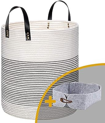 Large Baby Tall Laundry Baskets, White Blankets Basket for Living Room, Woven Cotton Baskets for ... | Amazon (US)