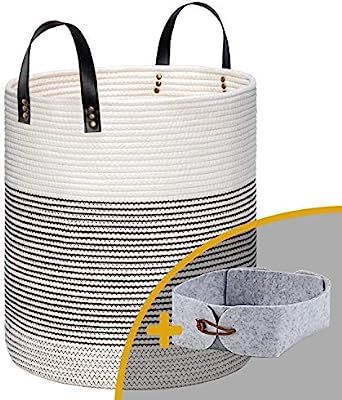 Large Baby Tall Laundry Baskets, White Blankets Basket for Living Room, Woven Cotton Baskets for ... | Amazon (US)