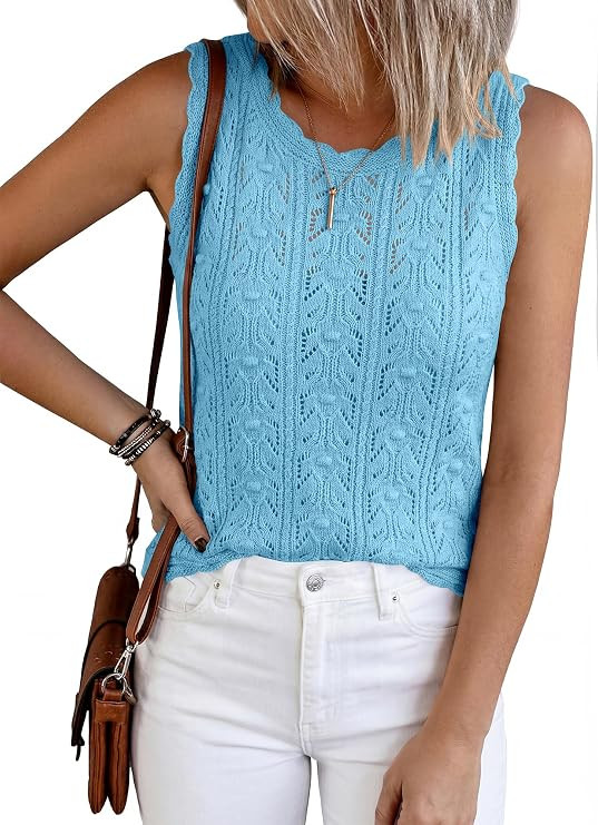 BTFBM Crochet Tank Tops for Women Hollow Out Sleeveless Loose Sweater Vest Top Summer Spring 2026... | Amazon (US)