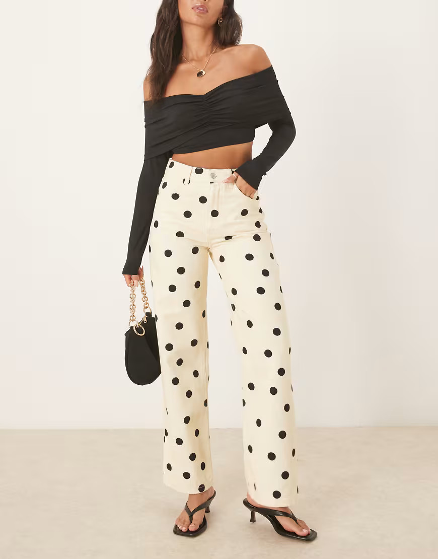 ASOS DESIGN dad jeans in polka dot print in butter yellow | ASOS (Global)