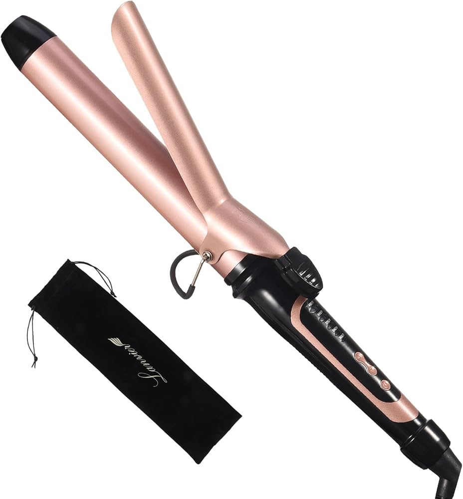 Lanvier 1.25 Inch Clipped Curling Iron with Extra Long Tourmaline Ceramic Barrel, Professional Hair Curler up to 450°F Dual Voltage for Traveling, Hair Waving Style Tool for Girls & Women-Rose Gold | Amazon (US)