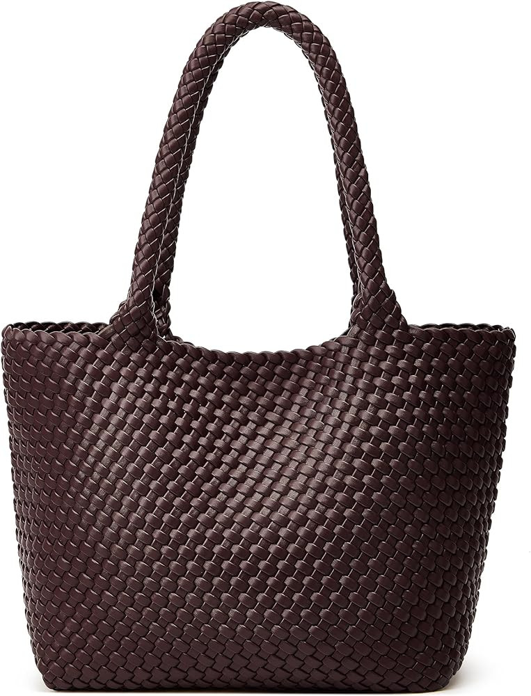 Woven Tote Bag Womens Purse: Vegan Leather Shoulder Handbags - Fashion Summer Beach Tote Bags - L... | Amazon (US)