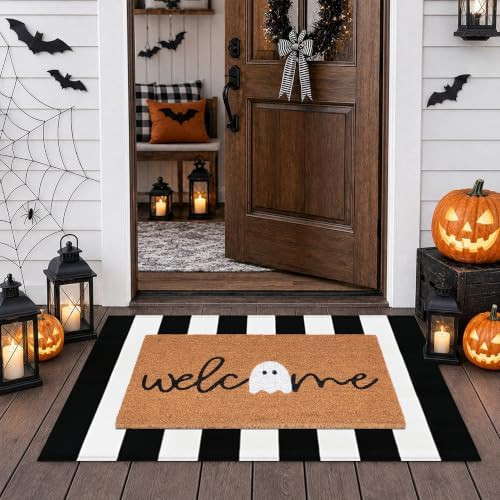 Halloween Decor Doormat Combo Set, Welcome Ghost Coco Coir Welcome Mat + 28" x 43" Black & White ... | Amazon (US)