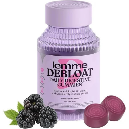 Lemme Debloat - Digestive & Gut Health Gummies with 2 Clinically Studied Probiotics & Prebiotic, Vegetarian, Gluten Free, Non GMO, BlackBerry Flavor, 60 Count | Walmart (US)