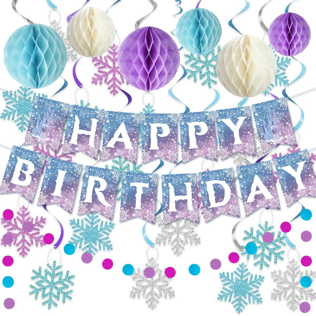 Frozen Birthday Party Decorations, Princess Party Supplies Winter Theme Happy Birthday Banner, Ho... | Amazon (US)