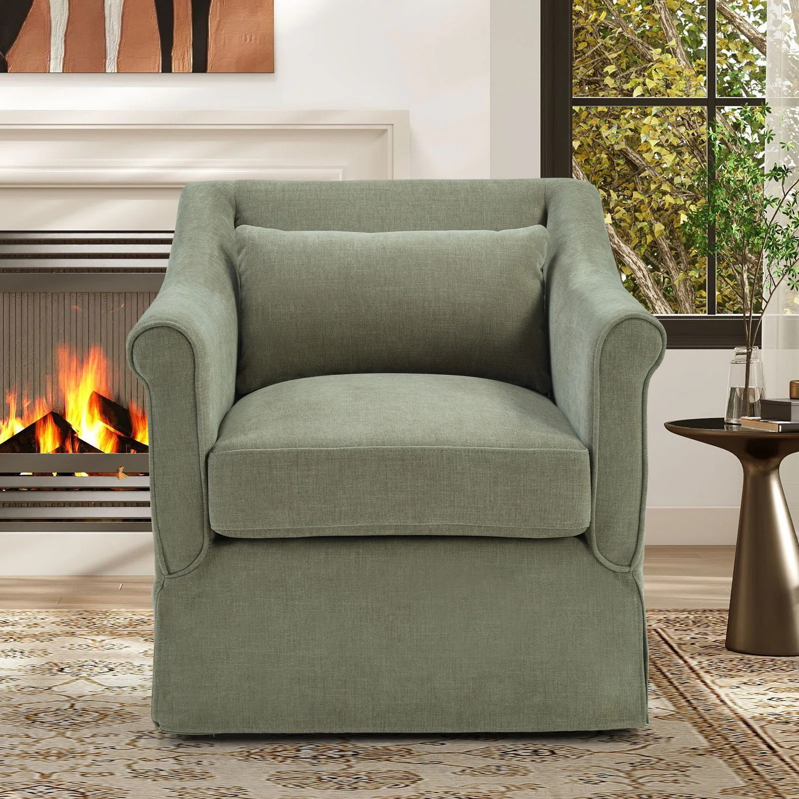 30" Wide Modern Soft Upholstered Swivel Arm Accent Chair With Lumbar Pillow | Wayfair North America