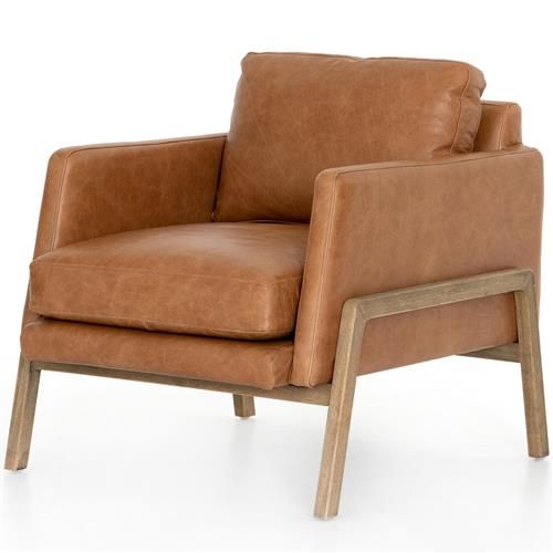 Niko Modern Classic Brown Leather Wood Occasional Arm Chair | Kathy Kuo Home
