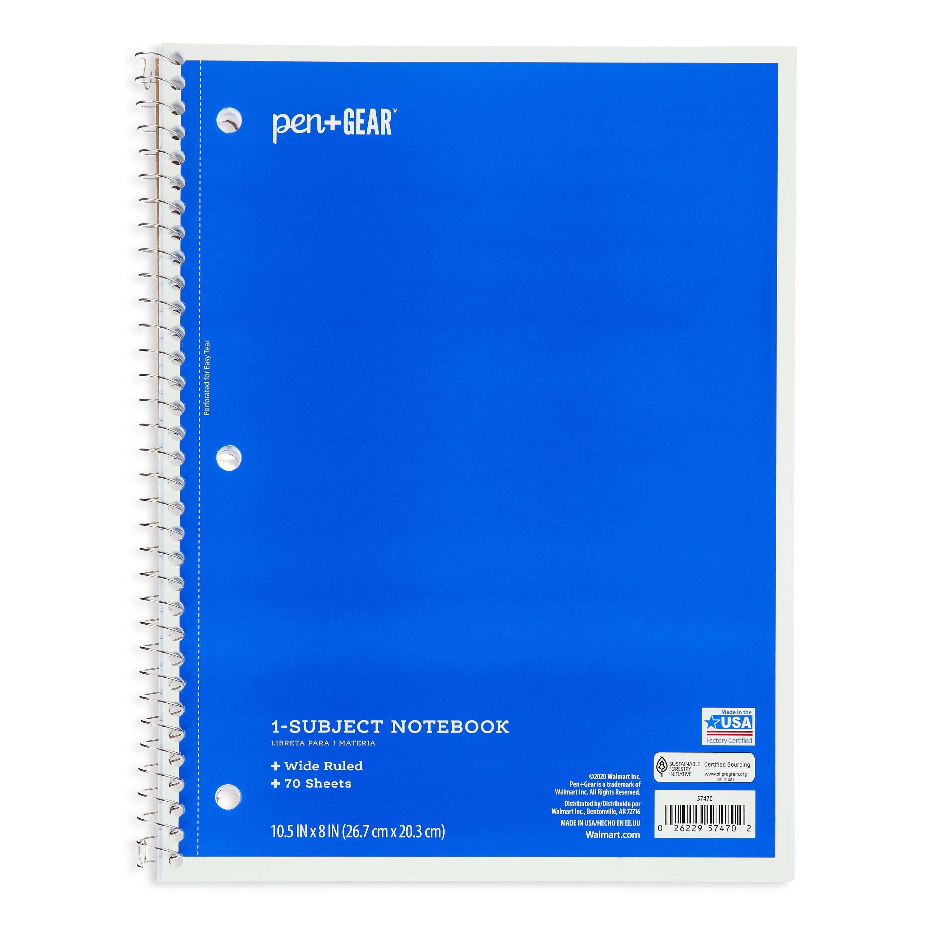Pen+Gear 1-Subject Notebook, Wide Ruled, Blue, 70 Sheets | Walmart (US)