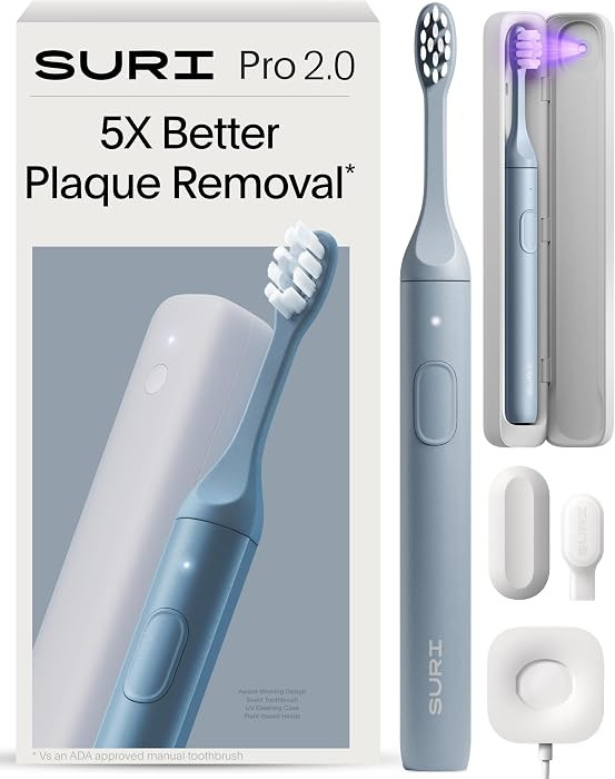 SURI Pro Sonic Electric Toothbrush | Over 4+ Weeks Battery | UV Cleaning Travel Case | Pressure S... | Amazon (US)