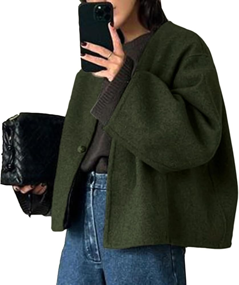 HOTIAN Women Cropped Wool Blend Coats Long Sleeve Coat Jacket Peacoat Fall Winter Outwear Overcoa... | Amazon (US)