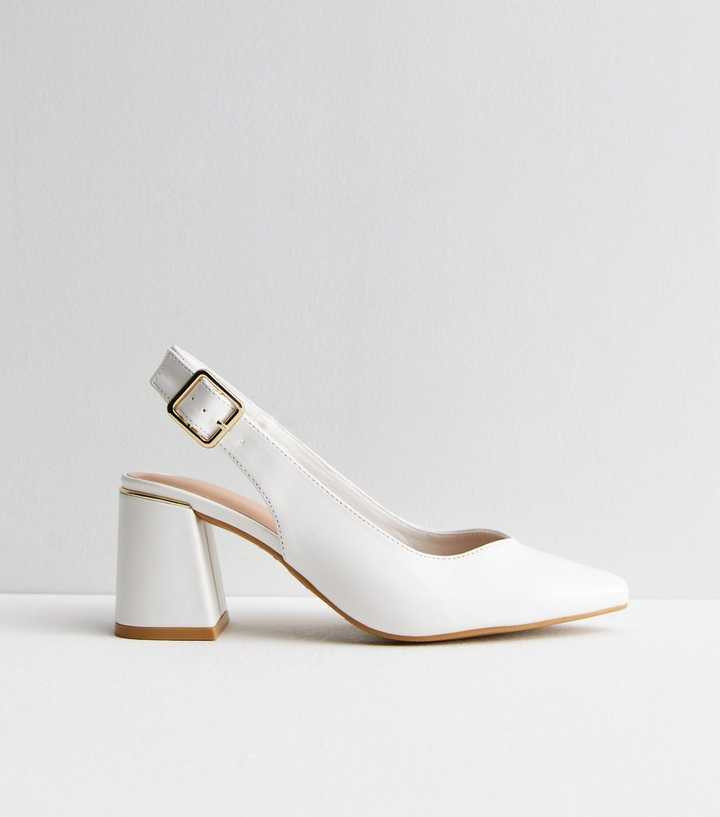 White Leather-Look Slingback Mid Block Heel Court Shoes
						
						Add to Saved Items
						Rem... | New Look (UK)