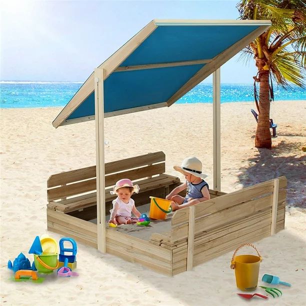 Wooden Cabana Sandbox for Children, with Adjustable Height and UV-Resistant Canopy Shade | Walmart (US)
