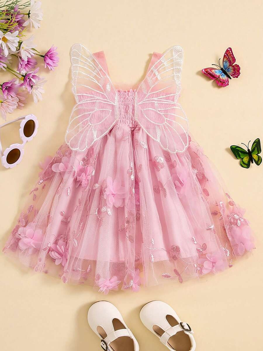 Toddler Baby Girl Fairy Butterfly Wings Princess Dress Sleeveless Mesh Flower Tulle Tutu Dress Fi... | SHEIN