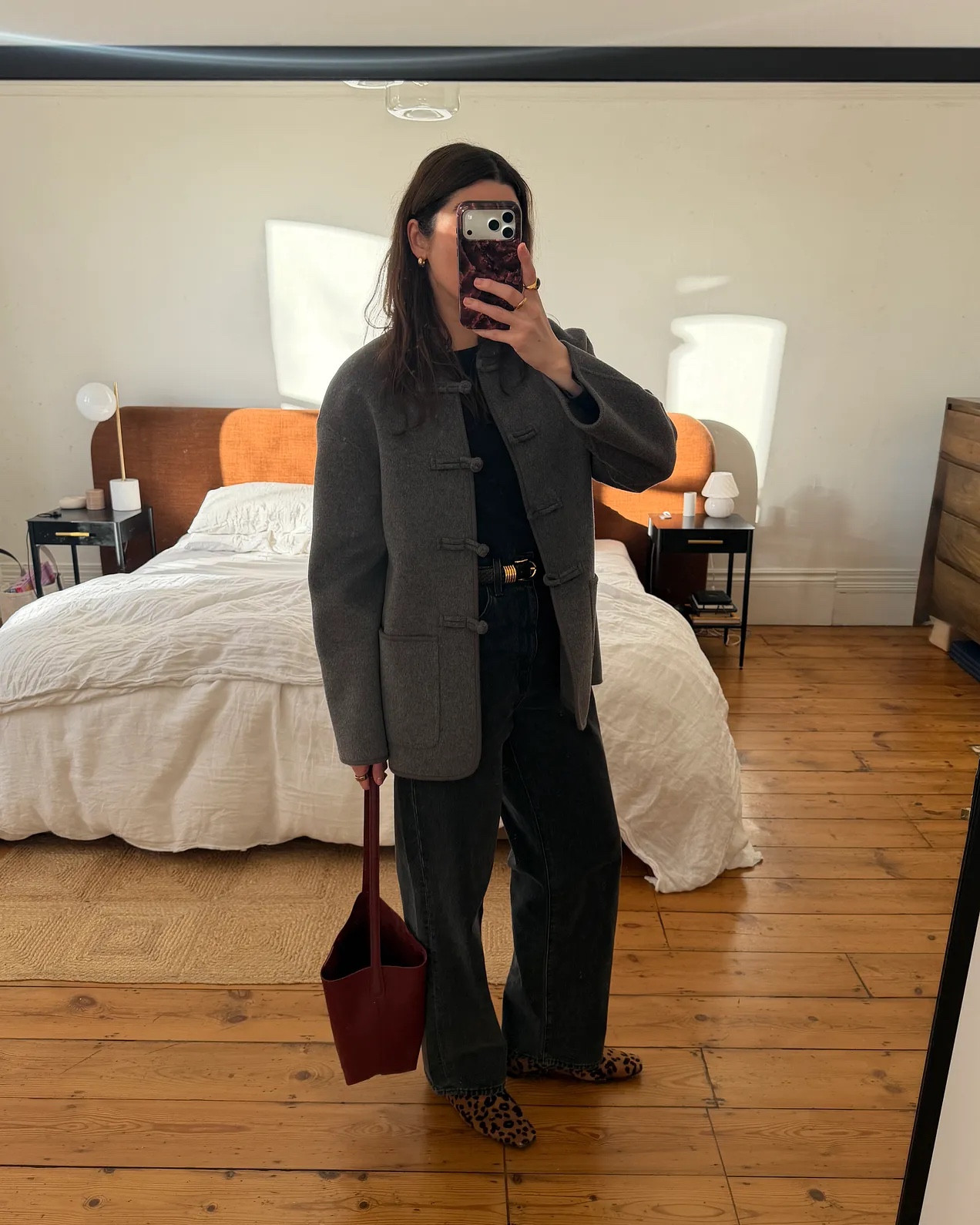 Coat season is here, monochrome outfit, pop of burgundy and leopard print

#LTKstyletip #LTKwinter