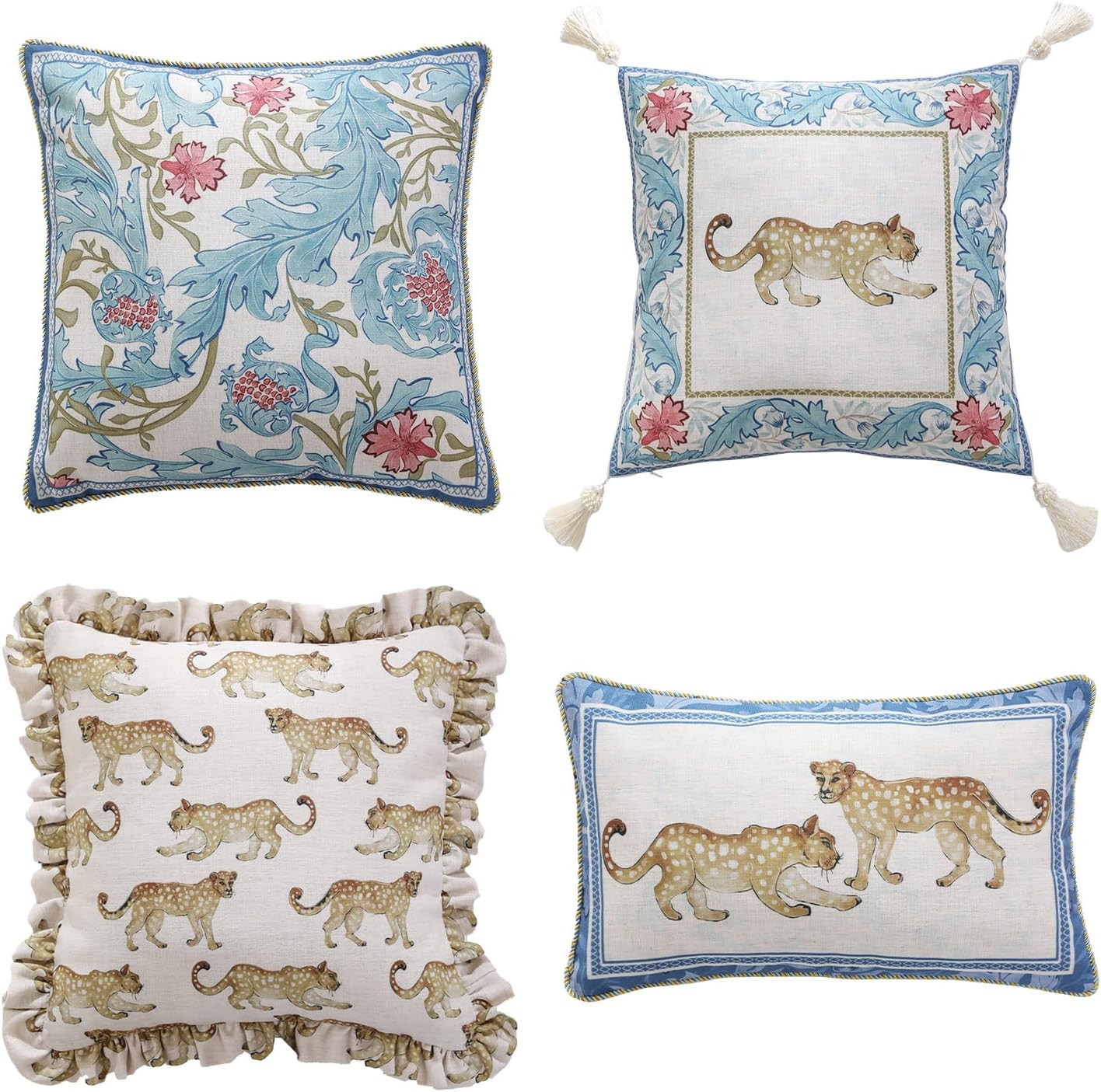 patdrea Designer Throw Pillow Covers for Couch,Vintage French Linen Pillows Cover with Cheetah Pa... | Amazon (US)