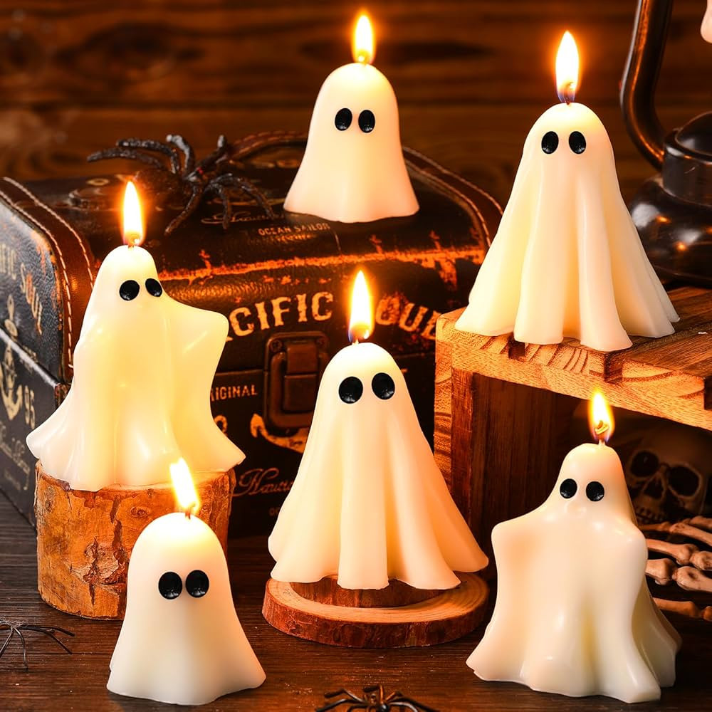6 Pieces Halloween Large Ghost Candles White Spooky Ghost Scented Candles Halloween Candles Horro... | Amazon (US)