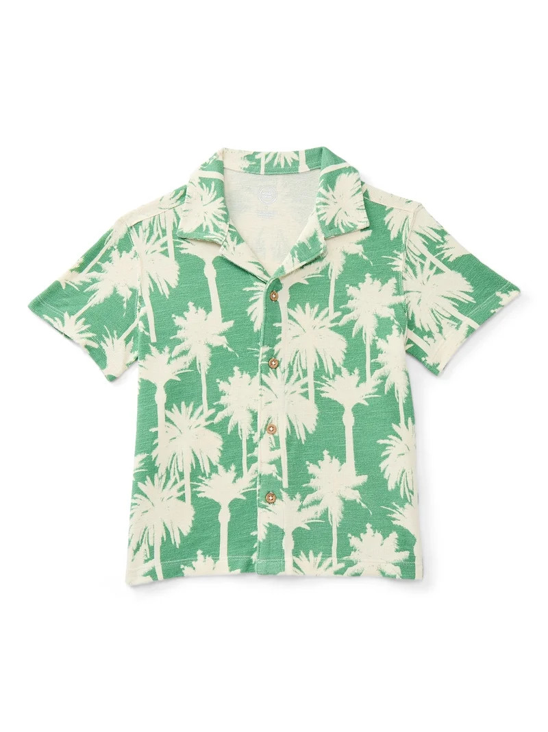 Wonder Nation Little Boys Knit Button Down Shirt with Short Sleeves, Sizes 4-10 | Walmart (US)