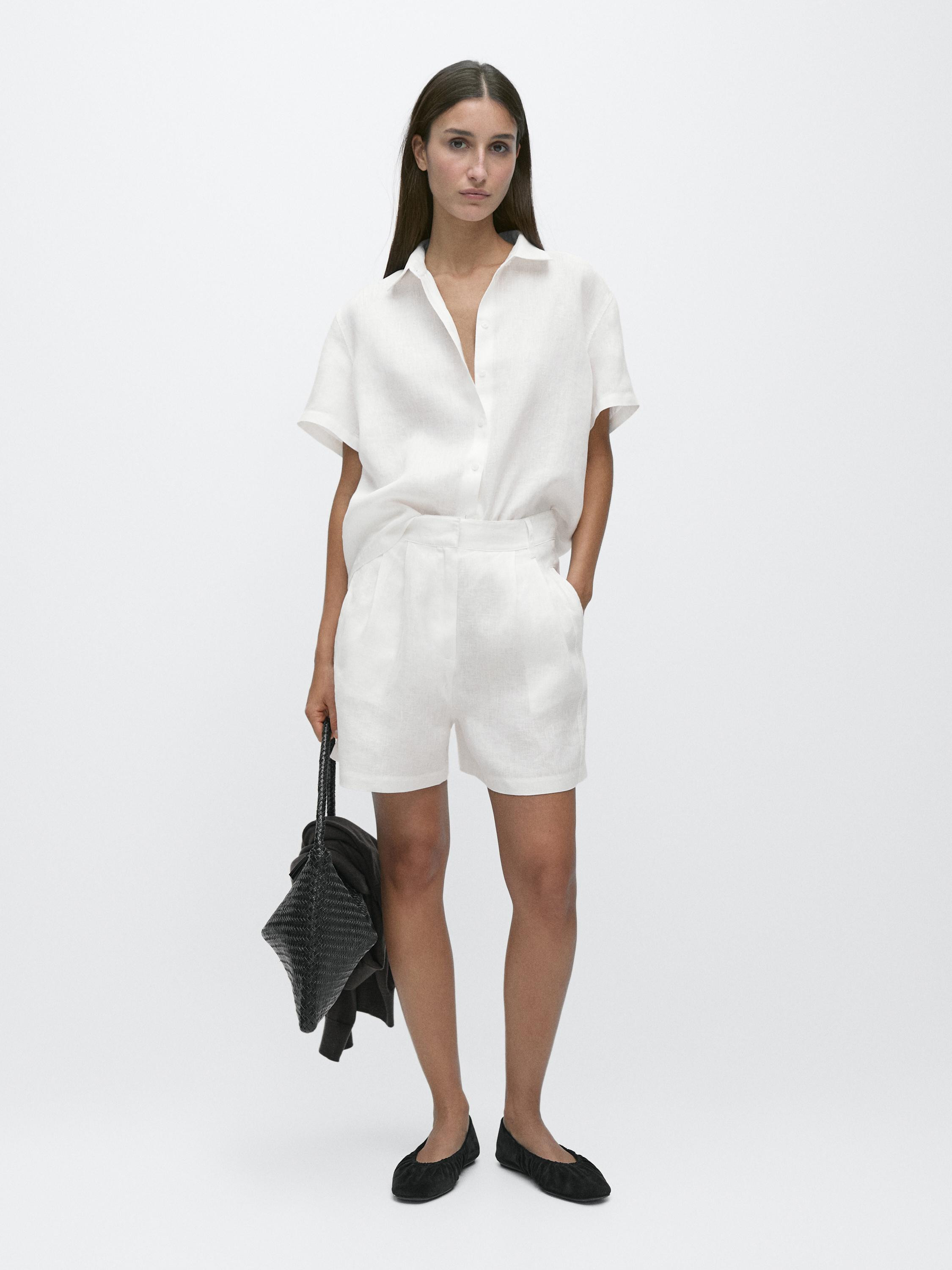 100% linen long Bermuda shorts with darts | Massimo Dutti US