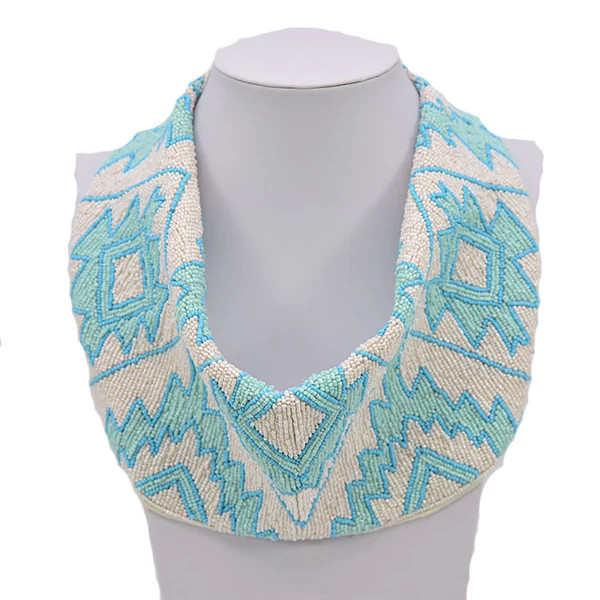 Hand Beaded Bandana Scarf - Turquoise | Christina Greene 