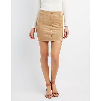 Faux Suede Button-Up Skirt | Charlotte Russe