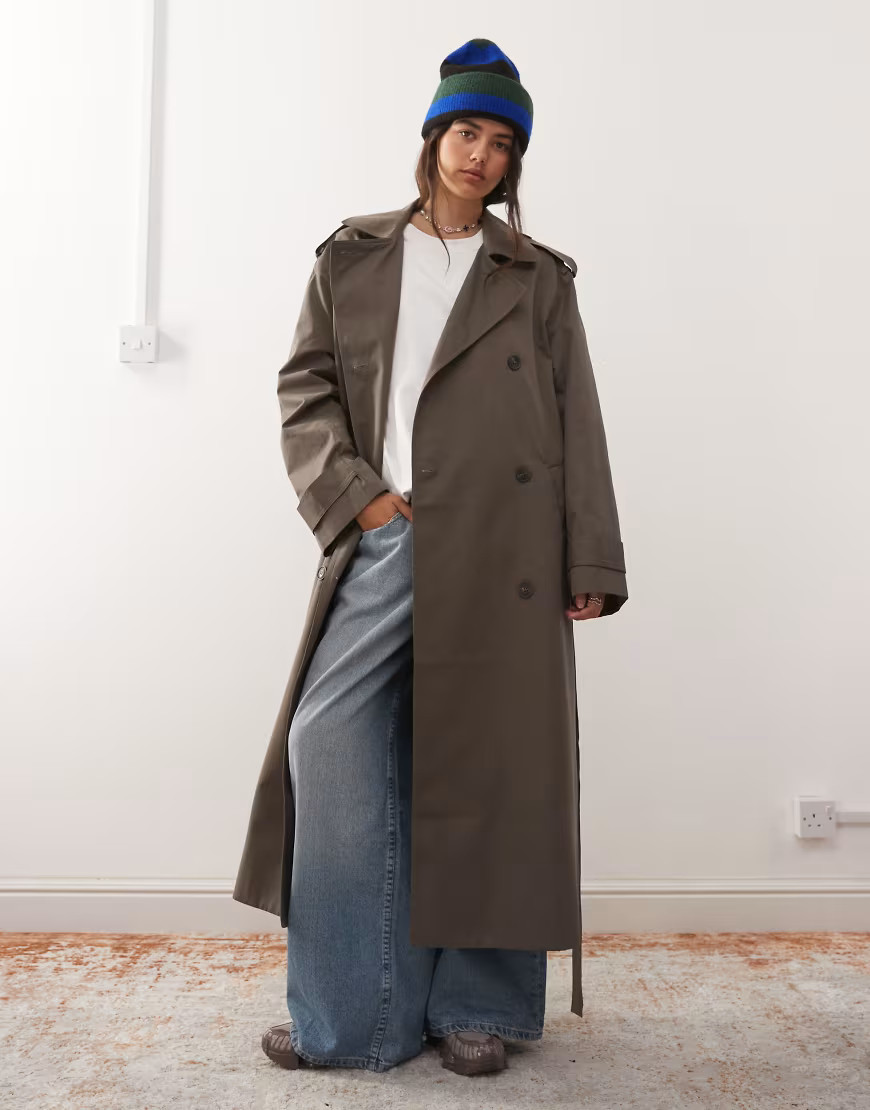 Weekday oversized trench coat in dark mole-Grey | ASOS (Global)