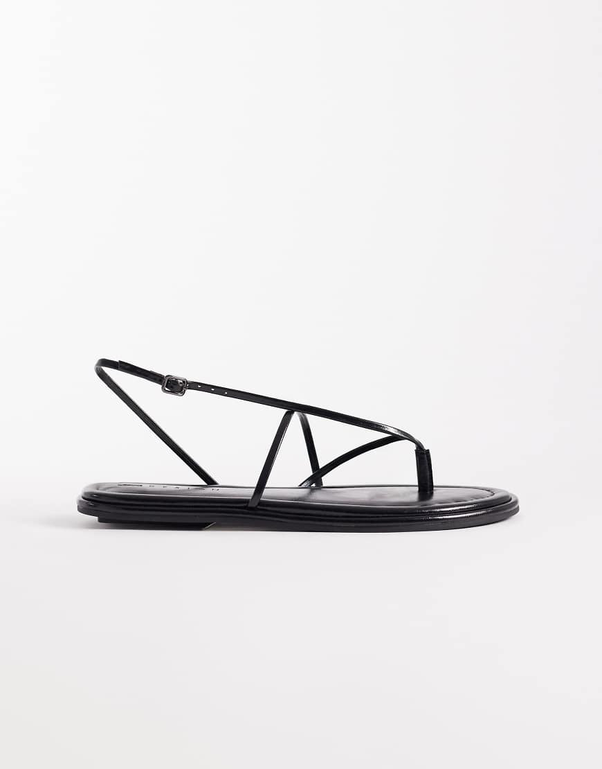 ASOS DESIGN Freya strappy toe thong flat sandal in black | ASOS (Global)