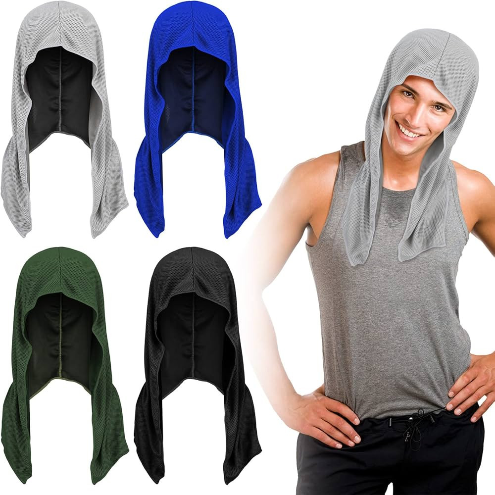 4 Pack Cooling Hoodie Towels Sport Hood Towels for Neck and Face Men Cooling Head Wrap Cold Cooli... | Amazon (US)
