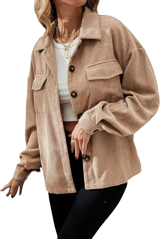 MakeMeChic Women's Corduroy Shacket Jacket Coat Button Down Shirt | Amazon (US)